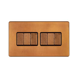 Antique Copper 6 Gang Light Switch