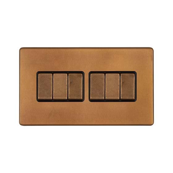 Antique Copper 6 Gang Light Switch
