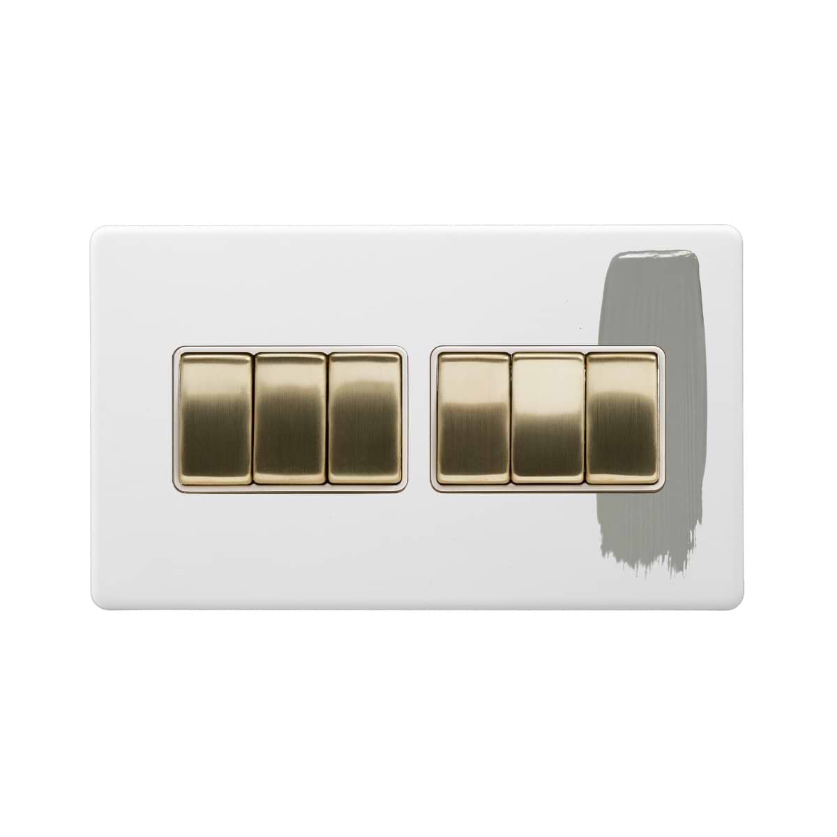Paintable Light Switch  Soho Lighting Primed Paintable 6 Gang 2 Way 10A  Light Switch with Brushed Brass Switch with White Insert - Elesi
