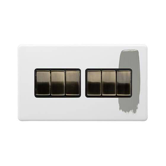 Soho Lighting Primed Paintable 6 Gang 2 Way 10A Light Switch with Antique Brass Switch