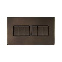 Soho Lighting Vintage Brass 10A 6 Gang 2 Way Switch