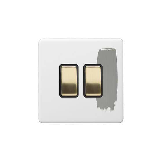 Soho Lighting Primed Paintable 2 Gang Intermediate Switch 10A with Brushed Brass Switch with Black Insert