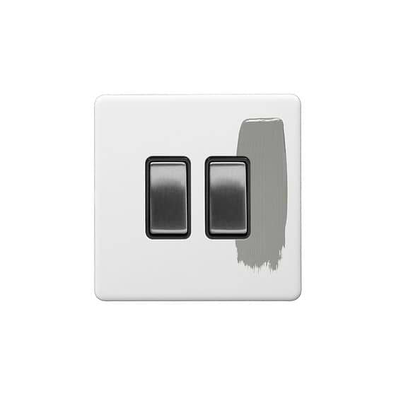 Soho Lighting Primed Paintable 2 Gang Intermediate Switch 10A with Brushed Chrome Switch and Black Insert