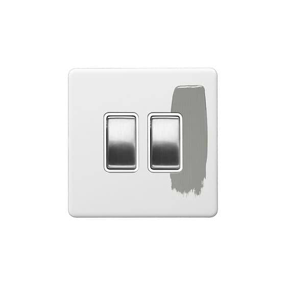 Soho Lighting Primed Paintable 2 Gang Intermediate Switch 10A with Brushed Chrome Switch and White Insert