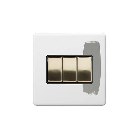 Soho Lighting Primed Paintable 3 Gang Intermediate switch with Brushed Brass Switch with Black Insert