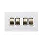 Soho Lighting Primed Paintable 4 Gang Intermediate switch with Brushed Brass Switch with Black Insert