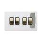 Soho Lighting Primed Paintable 4 Gang Intermediate switch with Brushed Brass Switch with Black Insert