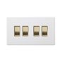 Soho Lighting Primed Paintable 4 Gang Intermediate switch with Brushed Brass Switch with White Insert