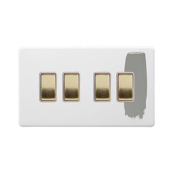 Soho Lighting Primed Paintable 4 Gang Intermediate switch with Brushed Brass Switch with White Insert