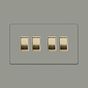 Soho Lighting Primed Paintable 4 Gang Intermediate switch with Brushed Brass Switch with White Insert