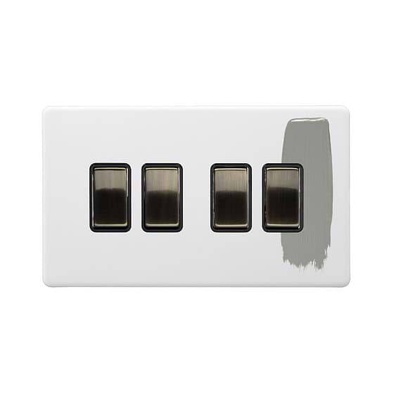 Soho Lighting Primed Paintable 4 Gang Intermediate switch with Antique Brass Switch