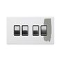 Soho Lighting Primed Paintable 4 Gang Intermediate switch with Brushed Chrome Switch and Black Insert