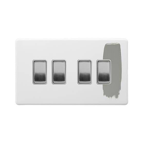 Soho Lighting Primed Paintable 4 Gang Intermediate switch with Brushed Chrome Switch and White Insert