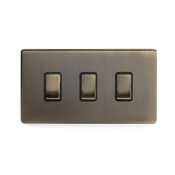 Soho Lighting Antique Brass 3 Gang Switch Double Plate Screwless