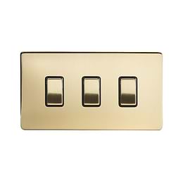 Soho Lighting Brushed Brass 3 Gang Switch Double Plate Blk Ins Screwless