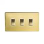 Soho Lighting Brushed Brass 3 Gang Switch Double Plate Wht Ins 2 Way Screwless