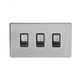 Soho Lighting Brushed Chrome 3 Gang Switch Double Plate Blk Ins Screwless