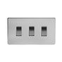 Soho Lighting Brushed Chrome 3 Gang Switch Double Plate Wht Ins Screwless