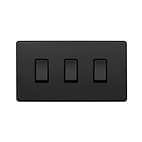 Soho Lighting Matt Black 3 Gang Switch Double Plate 2 Way Screwless