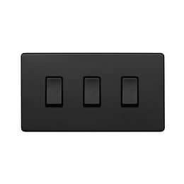 Soho Lighting Matt Black 3 Gang Switch Double Plate 2 Way Screwless