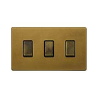 Soho Lighting Old Brass 3 Gang Switch Double Plate 2 Way
