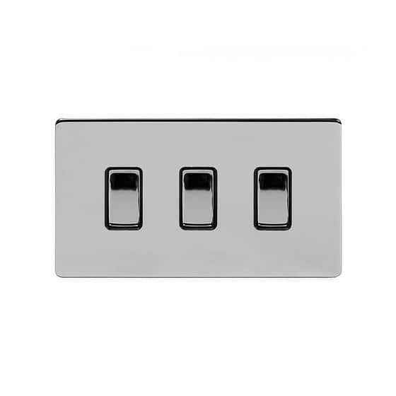 Soho Lighting Polished Chrome 3 Gang Switch Double Plate Blk Ins Screwless