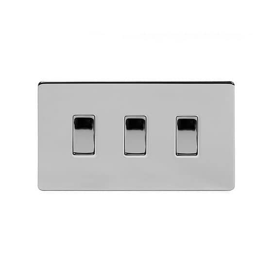 Soho Lighting Polished Chrome 3 Gang Switch Double Plate Wht Ins Screwless