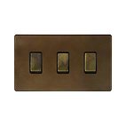 Soho Lighting Vintage Brass 3 Gang Switch Double Plate 2 Way