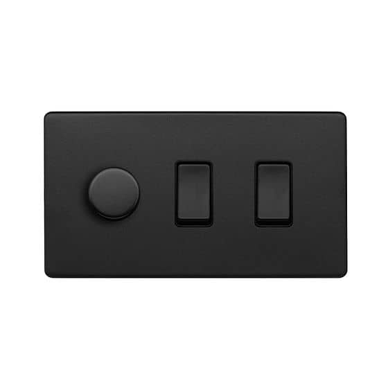Soho Lighting Matt Black 3 Gang Light Switch with 1 dimmer (2-Way Intelligent Dimmer & 2 x 2-Way Light Switch)