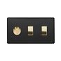 Soho Lighting Matt Black & Brushed Brass 3 Gang Light Switch with 1 dimmer (2-Way Intelligent Dimmer & 2 x 2-Way Light Switch)
