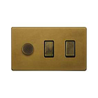 Soho Lighting Old Brass 3 Gang Dimmer and Rocker Switch Combo  (2-Way Intelligent Dimmer & 2 x 2-Way Light Switch)