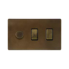 Soho Lighting Vintage Brass 3 Gang Light Switch with 1 dimmer (2-Way Intelligent Dimmer & 2 x 2-Way Light Switch)