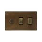 Soho Lighting Vintage Brass 3 Gang Dimmer and Rocker Switch Combo (2-Way Intelligent Dimmer & 2 x 2-Way Light Switch)