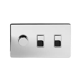 Polished Chrome 3 gang light switch with 1 dimmer