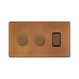 Soho Lighting Antique Copper 3 Gang Light Switch with 2 Dimmers (2 x 2-Way Intelligent Dimmer & 2-Way Switch)
