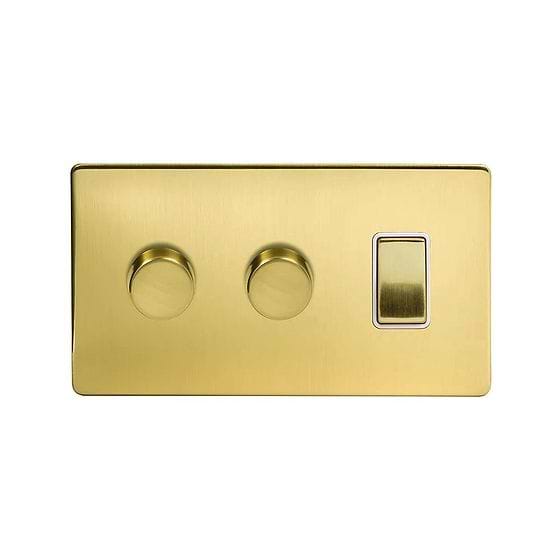 Soho Lighting Brushed Brass 3 Gang Dimmer and Rocker Switch Combo(2 x 2-Way Intelligent Dimmer & 1 x 2-Way Switch)