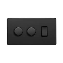 Soho Lighting Matt Black 3 Gang Light Switch with 2 Dimmers (2 x 2-Way Intelligent Dimmer & 2-Way Switch)