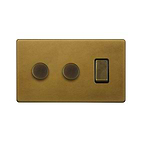 Soho Lighting Old Brass 3 Gang Light Switch with 2 Dimmers (2 x 2-Way Intelligent Dimmer & 2-Way Switch)
