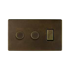 Soho Lighting Vintage Brass 3 Gang Light Switch with 2 Dimmers (2 x 2-Way Intelligent Dimmer & 2-Way Switch)