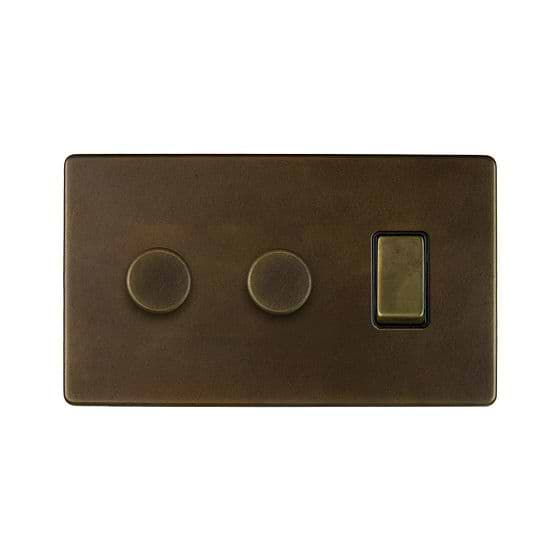 Soho Lighting Vintage Brass 3 Gang Light Switch with 2 Dimmers (2 x 2-Way Intelligent Dimmer & 2-Way Switch)