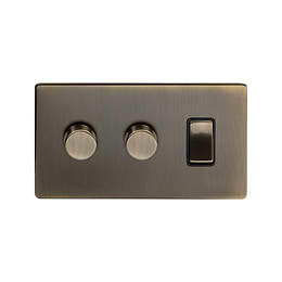 Soho Lighting Antique Brass 3 Gang Light Switch with 2 Dimmers (2 x 2-Way Intelligent Dimmer & 2-Way Switch)