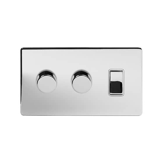 Soho Lighting Polished Chrome 3 Gang Dimmer and Rocker Switch Combo (2 x 2-Way Intelligent Dimmer & 1 x  2-Way Switch)