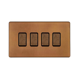 Soho Lighting Antique Copper 4 Gang Switch With 1 Intermediate (3 x 2 Way Switch with 1 Intermediate)