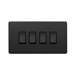 Soho Lighting Matt Black 4 Gang Switch With 1 Intermediate (3 x 2 Way Switch with 1 Intermediate) Blk Ins Screwless