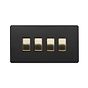 Soho Lighting Matt Black & Brushed Brass 4 Gang Switch With 1 Intermediate (3 x 2 Way Switch with 1 Intermediate) Blk Ins Screwless