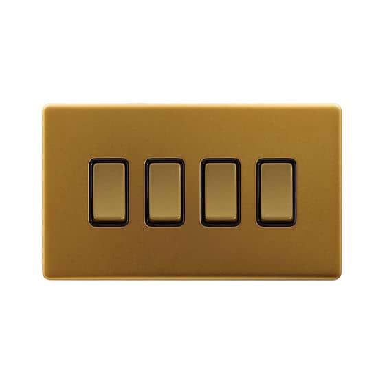Soho Lighting Antique Gold 4 Gang Switch With 1 Intermediate (3 x 2 Way Switch with 1 Intermediate)