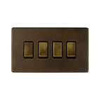 Soho Lighting Vintage Brass 4 Gang Switch With 1 Intermediate (3 x 2 Way Switch with 1 Intermediate)