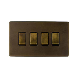 Soho Lighting Vintage Brass 4 Gang Switch With 1 Intermediate (3 x 2 Way Switch with 1 Intermediate)