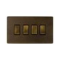 Soho Lighting Vintage Brass 4 Gang Switch With 1 Intermediate (3 x 2 Way Switch with 1 Intermediate)