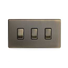 Soho Lighting Antique Brass 3 Gang Switch With 1 Intermediate (2 x 2 Way Swich with 1 Intermediate) Bk Ins Screwless